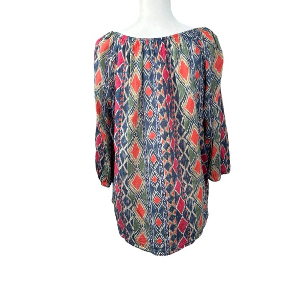 Chaps women’s top size 1X geometric boho pleated summer resort wear vacation - Picture 5 of 14